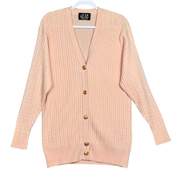 Snow Lotus 100% Cashmere Cardigan Sweater Womens Size 46/M/12 Peach Cable Knit - Picture 2 of 7